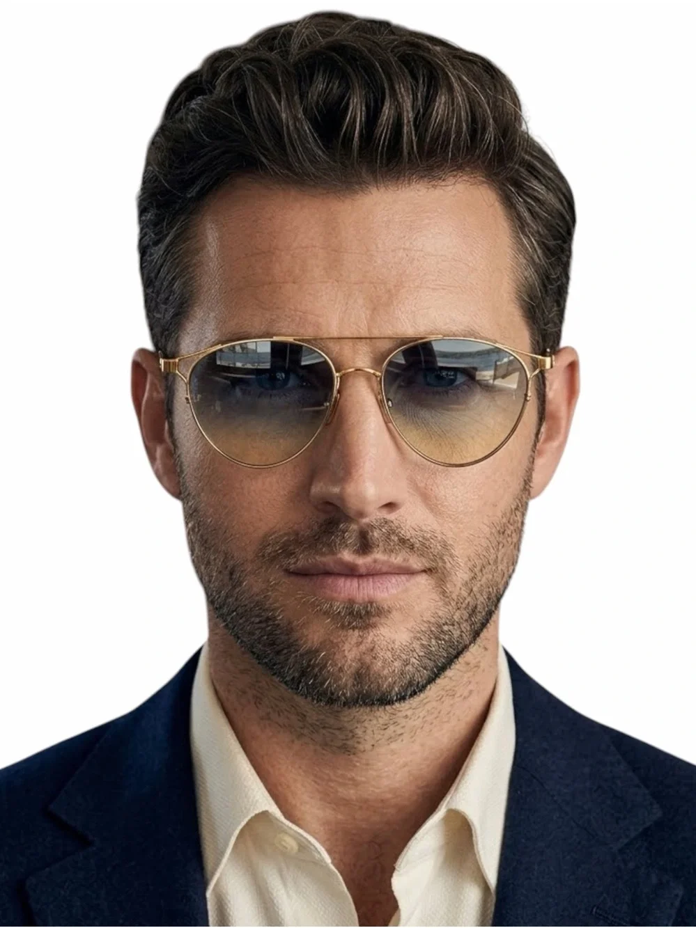 Linda Farrow Omar Aviator Sunglasses Gold Blue LFL804 C7 Titanium NWT Full Set